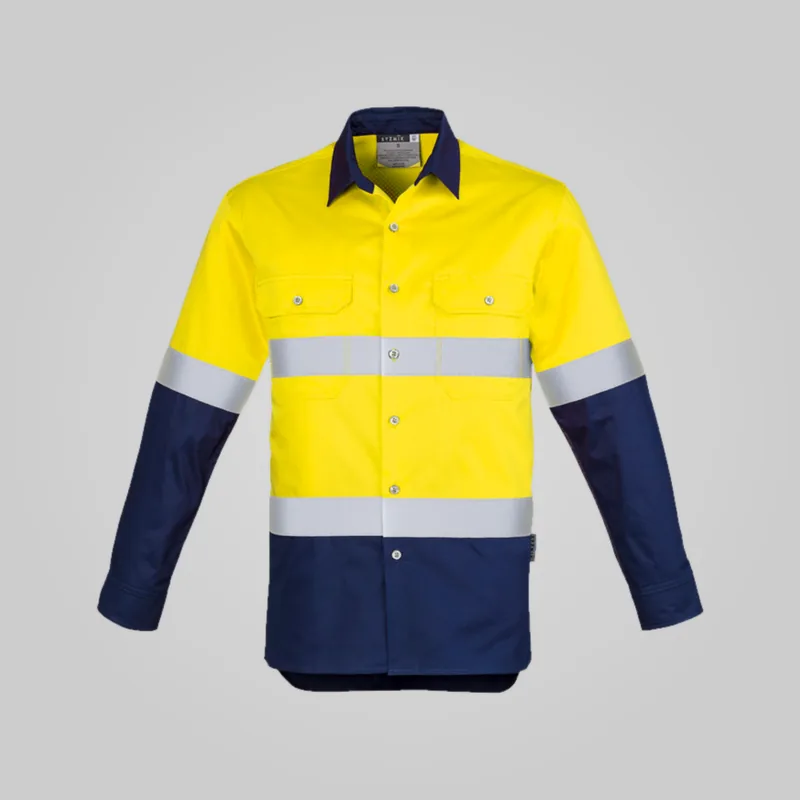 Syzmik Hi Vis Spliced Industrial Shirt in Yellow and Navy